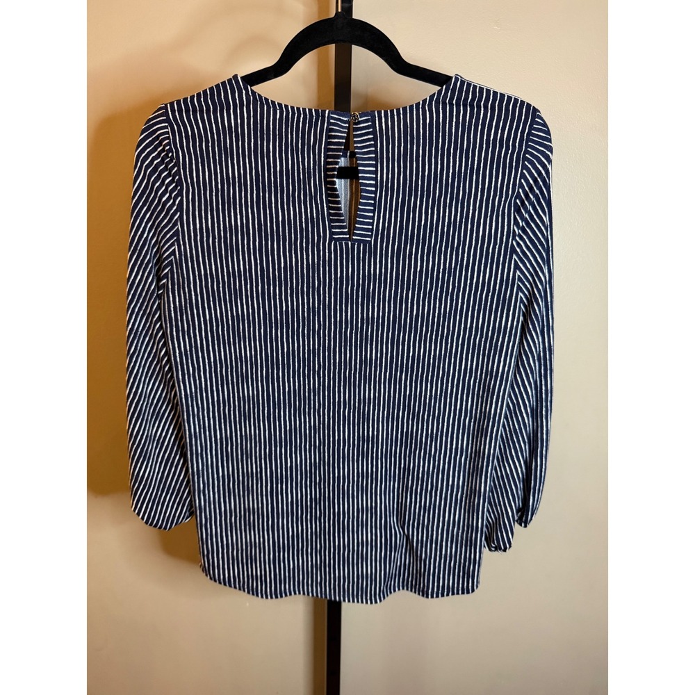 Adrianna Papell Navy White Striped Puff Sleeve Blouse AD1S300462 Womens Small